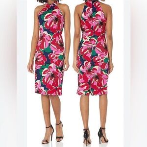 Trina Turk 2 Blue Pink Green Pink Black Sleeveless Ponte Floral Dress
